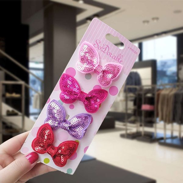 

hairpin children's accessories cute baby sequin bow bag cloth four color hair clip purple embroidery bead versatile hairpin, Golden;silver