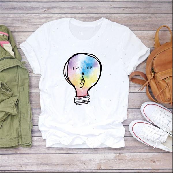 

graphic summer watercolor printed women t shirt short sleeve vintage lamp camisas mujer womens shirts, White