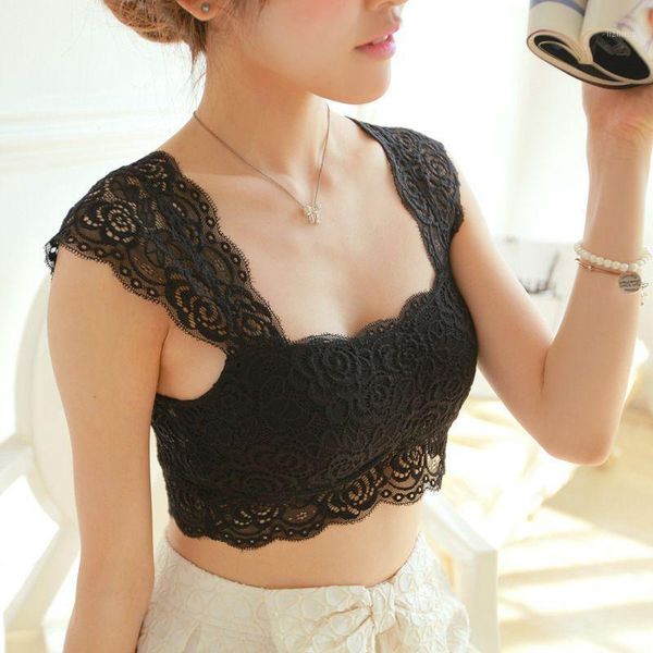 

large size tube beauty back women elastic no wire lace tank bra soft female brassiere underwear crop cozy lingerie bustiers & corse, Black;white