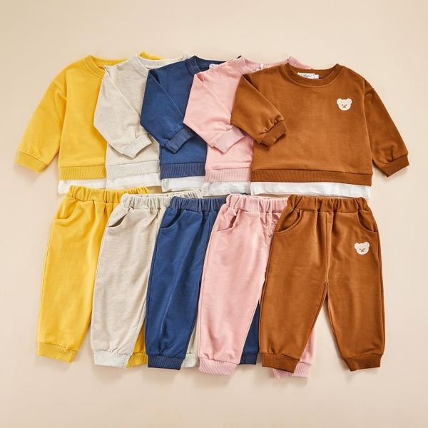 

clothing sets fashion children baby girl boy autumn clothes little bear long sleeve sweatshirts pants 2pcs outfits, White