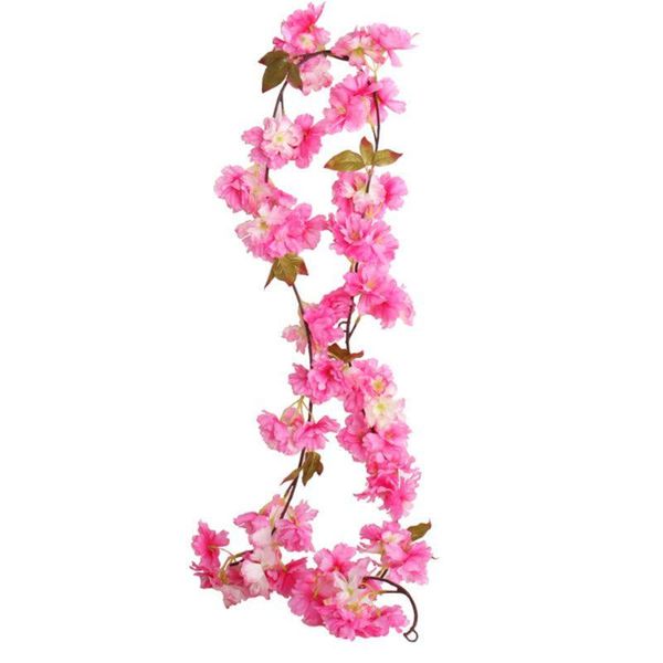 

46" artificial cherry blossom hanging vine silk flowers garland fake plants leaf for home wedding decor decorative & wreaths