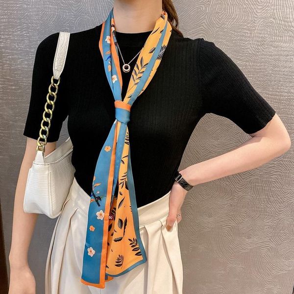 

scarves 150*15cm all-match silk scarf women outer suit shirt temperament fashion spring hairband bag ribbons, Blue;gray