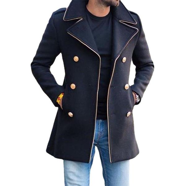 Designer masculina masculina lapela pescoço duplo breasted slim fit casaco casacos homens outono inverno inverno casaco casual moda para o tamanho masculino plus