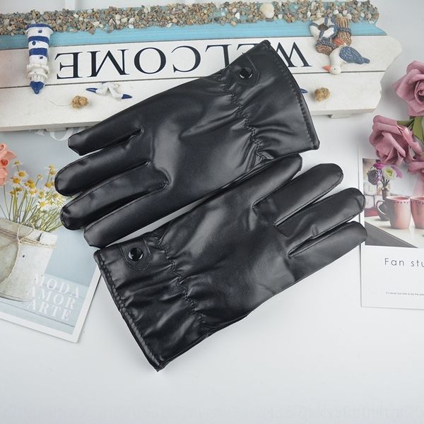 

1LBZ men' winter pu leather plush mittens warm touch black warm fingerless motorcycle gloves screen riding motorcycle imitation leather gl, Blue;gray