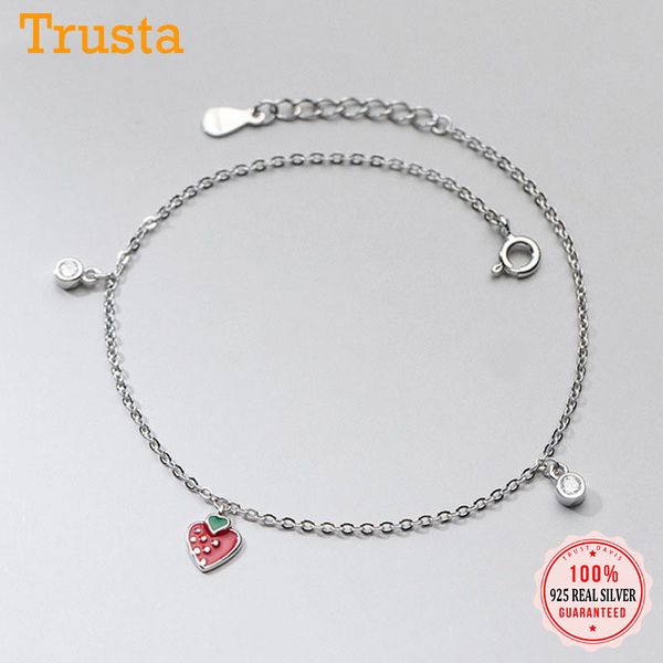 

trustdavis genuine 925 sterling silver fashion butterfly star strawberry cherry cz anklets for women wedding fine jewelry db1333, Red;blue