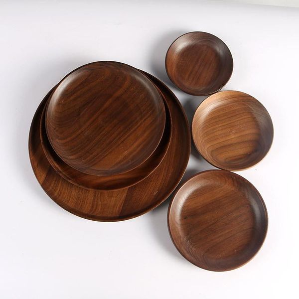 

dishes & plates bread wood plate japanese round solid walnut pan fruit saucer tea tray dessert dinner