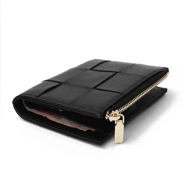

aokaqi women's short wallet zero simple large woven capacity sheepskin card bag, Red;black