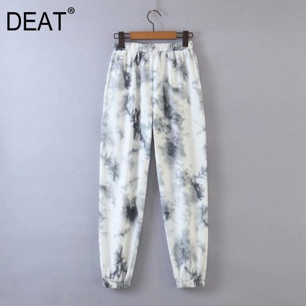 

[deat] 2021 spring autumn personality tide women high waist loose tie dye casual long pants 13u830 women's & capris, Black;white