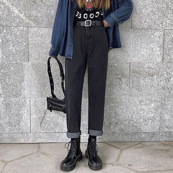 

autumn women high waist loose straight dad jeans female tide brand denim wide legs trousers lady students slim length pants women's, Blue