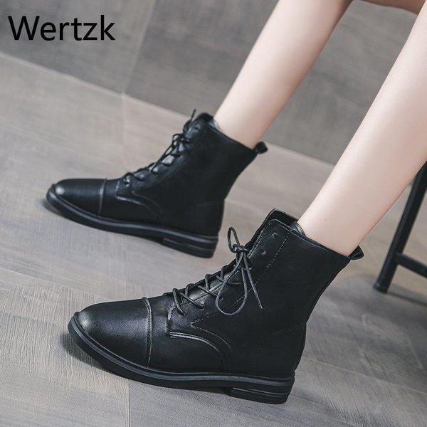 

boots 2021 fashion women basic shoes spring autumn solid round toe lace up ankle flats australian, Black