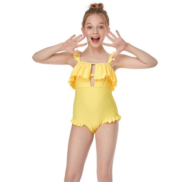 

toddler fashion 2021 swimwear summer baby kids girls strap cotton ruffles solid color one-piece swimsuit bathing beach wear d14# one-pieces, Black