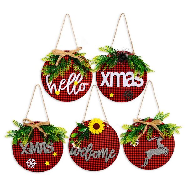

frames christmas plaid wooden front door hanger green leaves decor entryway wall hanging craft festival supplies qw