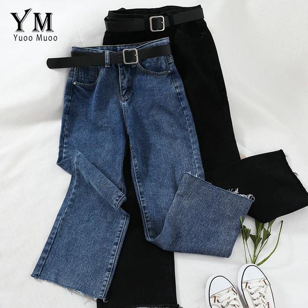 

women's jeans yuoomuoo korean fashion vintage boyfriend for women plus size blue black tassel mom long denim pants with belt