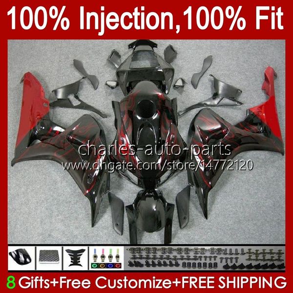 100% подходит для инъекций для инъекций для Honda Body CBR 1000 RR CC 1000RR 1000CC 06-07 CUDEWORK 59NO.22 CBR1000 RR CBR1000RR 06 07 CBR1000-RR 2006 2007 OEM обтекатель Kit Red Flames