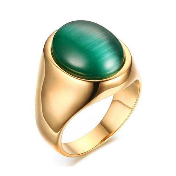 

wedding rings big stone ring for men green opal golg plated titanium quality stainless steel jewelry wholesale, Slivery;golden