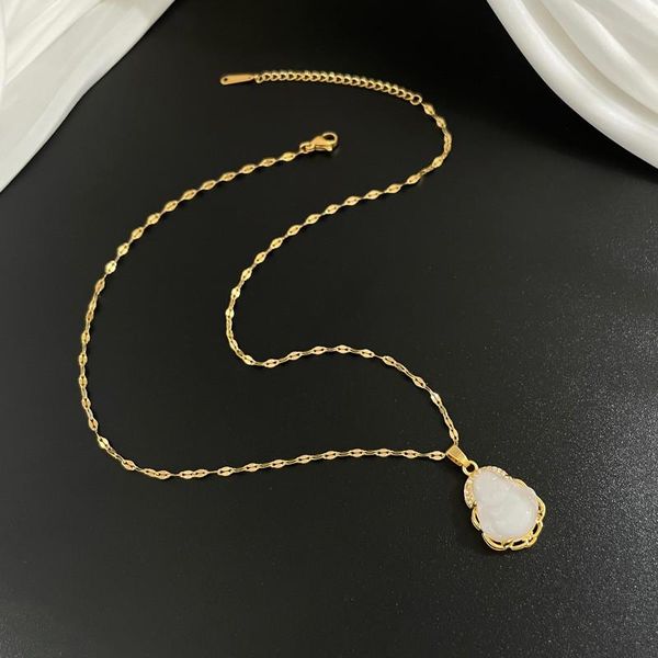 

chains hetian jade lucky maitreya gold inlaid safety buckle pendant., Silver