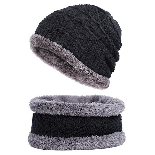 

gym clothing knitted hat fashion winter warm thick fleece lined neck warmer scarf set for snowboard skiing skating, White;black