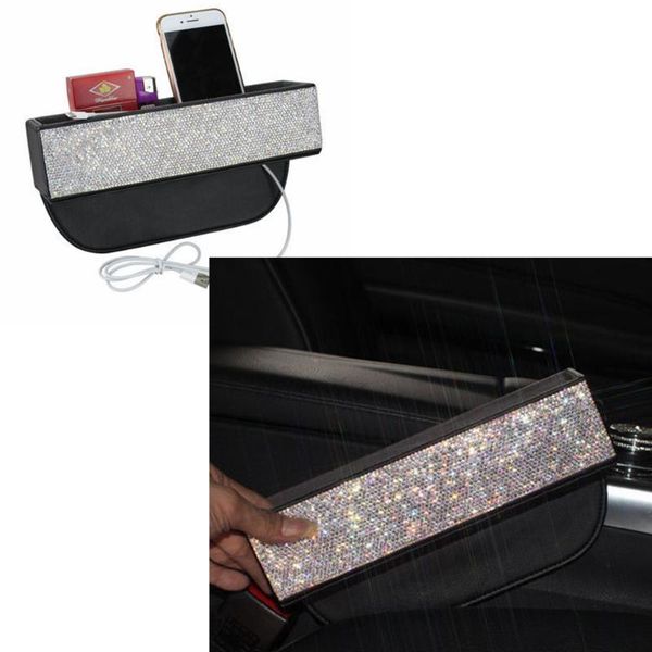 

car organizer bling diamond seat crevice gap storage case for diy multifuction artificial leather box