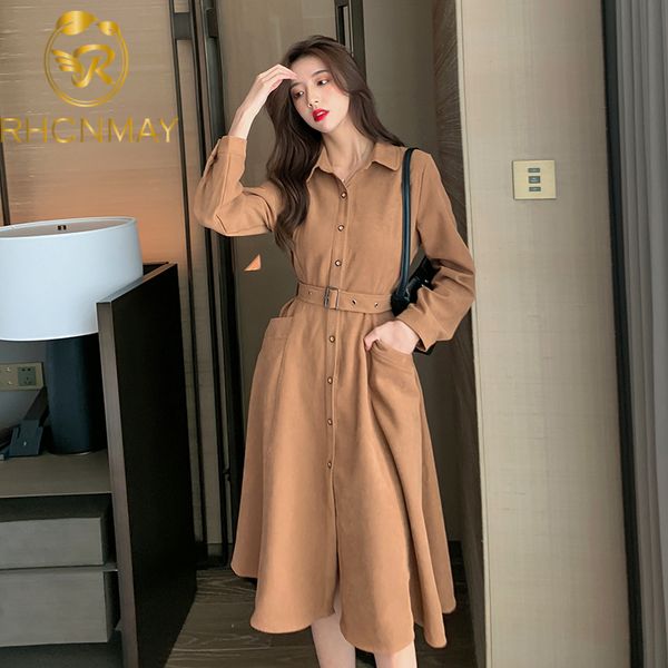 

2021 new style women lapel dress spring and autumn retro fashion temperament single breasted slim platycodon grandiflorum dressswimwear bath, Black;gray