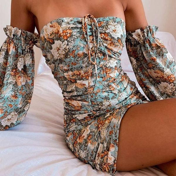 

casual dresses summer 2021 women's breast sleeve print bottom-covering hips cotton dress long slim fit mini, Black;gray