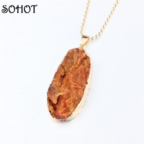 

fashion cute jewelry accessory natural crystal druzy stones pendant necklace gold color chain bijoux for women necklaces, Silver