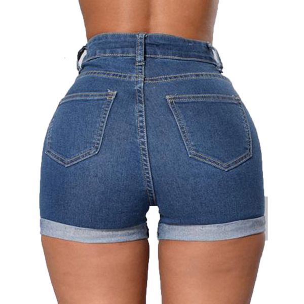 

women's high waist elastic shorts denim blue jeans woman enhancing body plus size short 210304, White;black