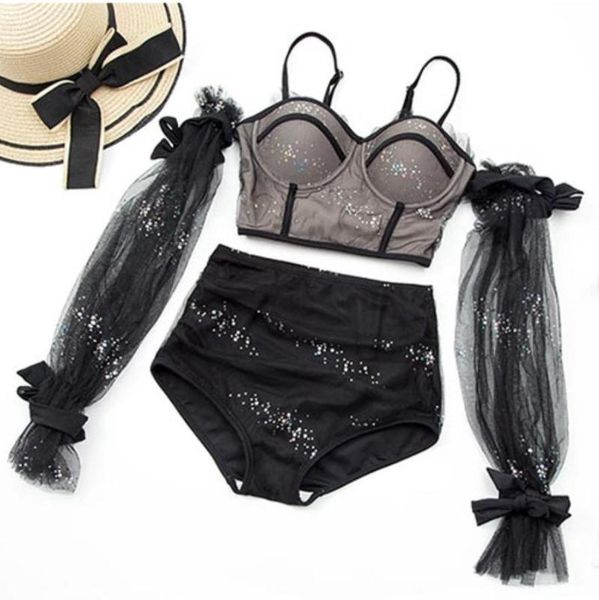 

peice set women swimsuit young girls cute korean style bikini with sleeve two-piece suits
