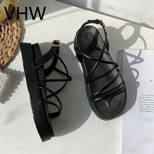 

women sandals ross narrow strap platform soles sandals female buckle flats summer casual beach shoes fashion vintage c, Black