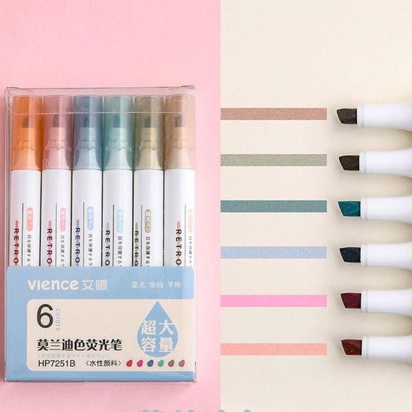 

highlighters retro color light student marker soft tip pen highlighter, Black;red