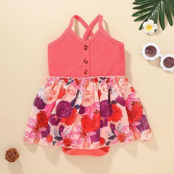 

baby girls flower braces triangle rompers summer 2021 kids boutique clothing 0-24m infant toddlers stripe onesies, Blue
