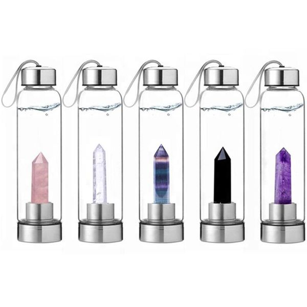 

wine glasses natural glass water bottle quartz gemstone direct drinking cup crystal obelisk wand healing tea with rope