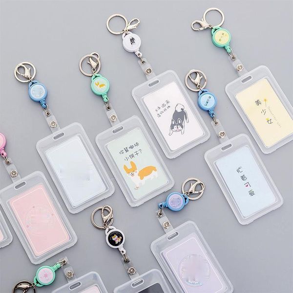 

card holders retractable holder keychain fashion name id badge pass cover protection kid girl cute case campus gift, Brown;gray
