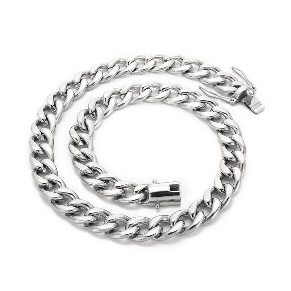 

chains 13mm stainless steel miami curb cuban chain necklace boy gold hip-hop dragon lock clasp dj jewelry 18k men, Silver