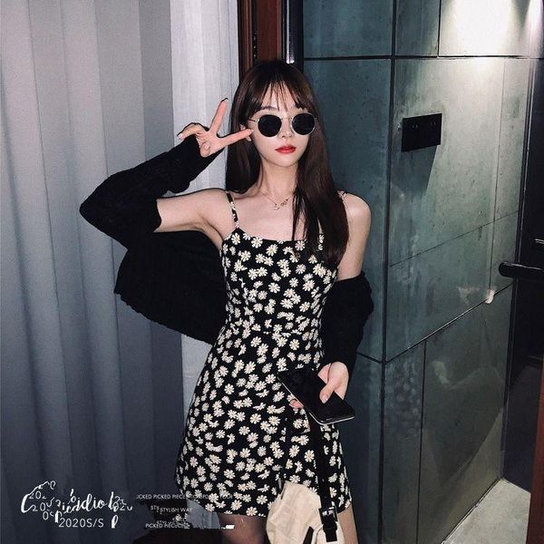 

casual dresses summer fashion women short flowers print v neck backless sleeveless sling mini dress, Black;gray