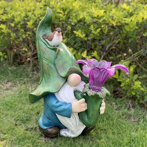 

garden gnomes ornaments resin figurine with solar led light, outdoor dwarf sculptures & statues decorations decorative objects figurines