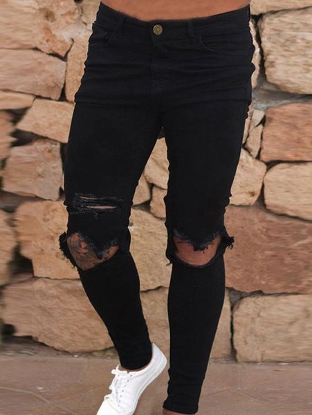 

men solid distressed ripped jeans w3ew#, Blue