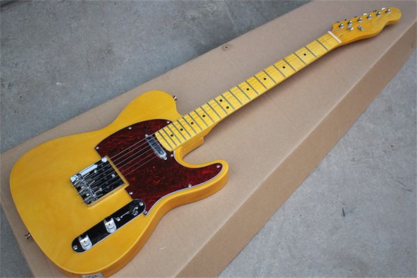 Factory Custom Shop Chitarra elettrica giallo chiaro Accordatori vintage Tastiera in acero Battipenna rosso Corpo in tiglio Hardware cromato