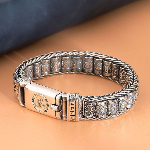 

retrosen handgemaakte creatieve geluk boeddhistische schrift armbanden mannen turn kralen retro zes-karakter mantra gepersonaliseerde, Golden;silver