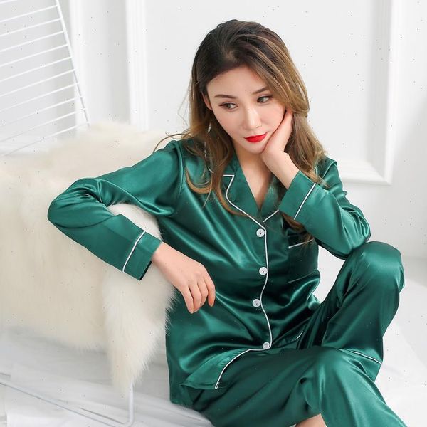 

silk pijama satin pajamas women sleepwear sets long sleeves pyjamas turn down collar pocket decor 2 pieces, Black;red