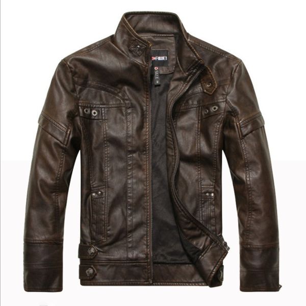 

fashion leather men's casual clothes youth large motorcycle pu plush coat, Black