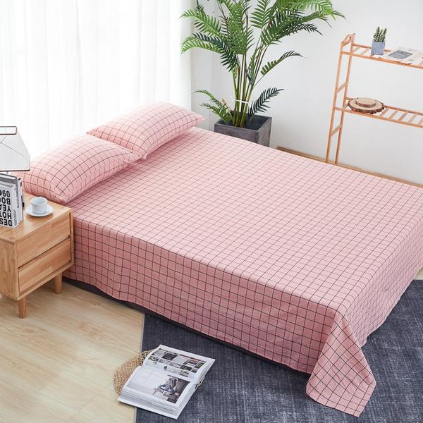 

sheets & sets simple pink lattice series cotton printing bedding sheet bed comfortable flat case bedcover home textile bedspread#s