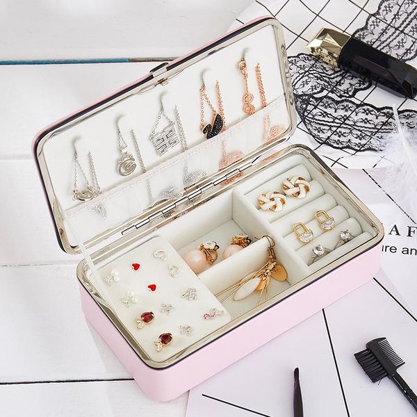 

bathroom storage & organization pu leather jewelry box for woman portable earring necklace with mirror organizador