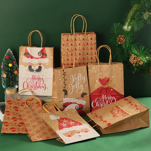 21 * 15 cm Festival di Natale Sacchetto regalo in carta kraft Babbo Natale Sacchetti per confezioni di caramelle ad alta capacità Forniture per lo stoccaggio di abbigliamento portatile BH5170 WLY