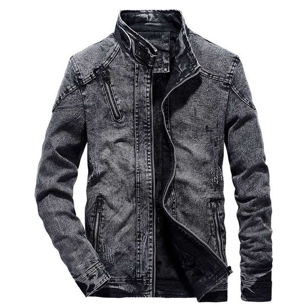 

vintage denim jackets men slim fit solid color casual s jeans coat fashion stand clothes for black blue casaca hombre 211217, Black;brown