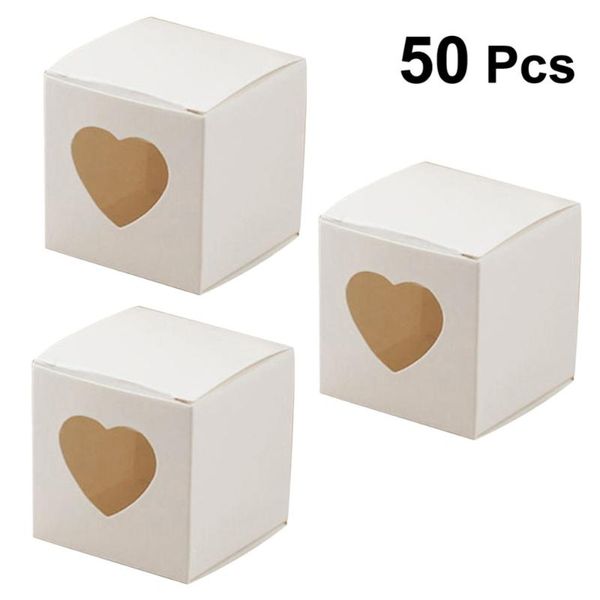 

gift wrap 50 pcs square kraft paper candy boxes pvc transparent heart-shaped window cupcake favor wedding party accessories (kraft