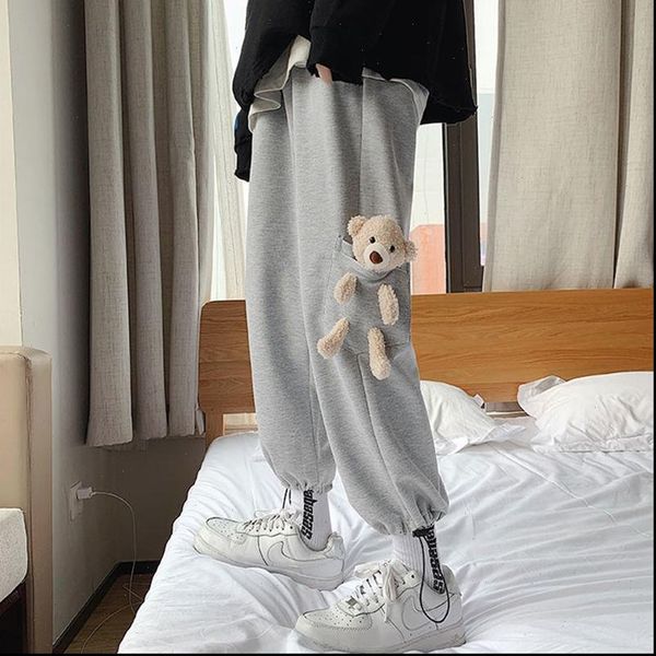

cubs wide leg loose womens pant elastic waist fashion ankle length trousers korean style undefined high harem, Black;white
