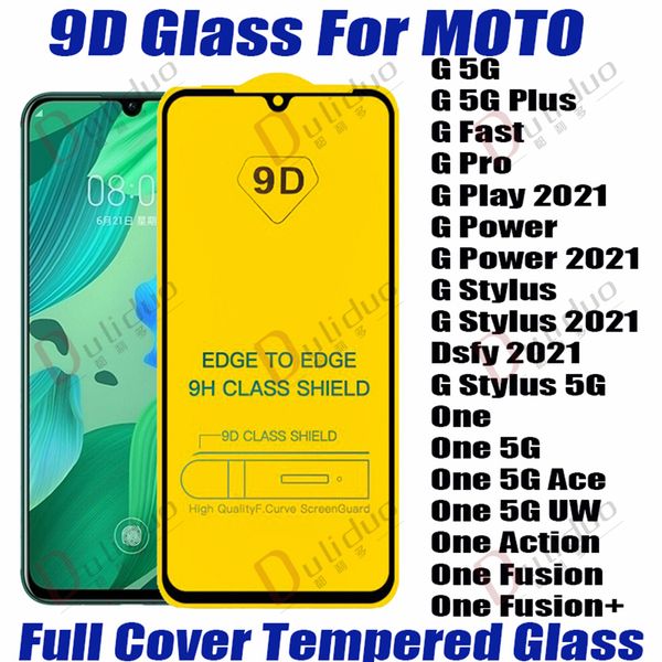 9D полная крышка закаленного стекла экран экрана защитник для Motorola Moto G 5G G Fast Pro Play Power G Stylus 2021 DSFY One 5G ACE UW One Action Fusion Plus
