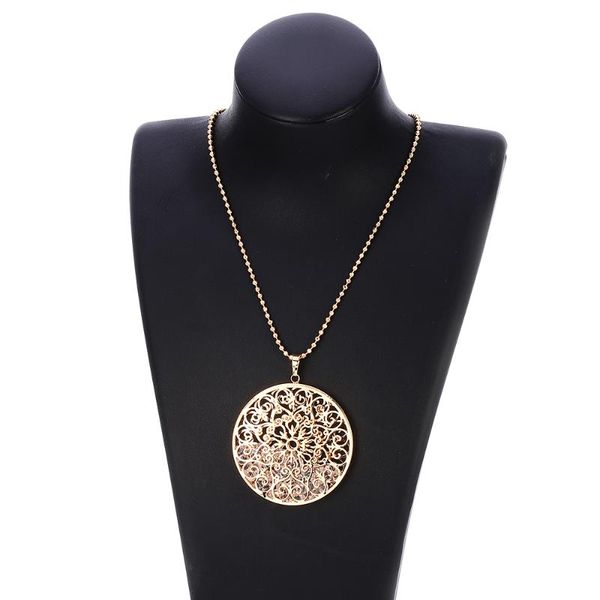 

pendant necklaces gold hollow flower necklace long sweater chain boho jewelry geometric crystal for women gift 2021 fashion, Silver