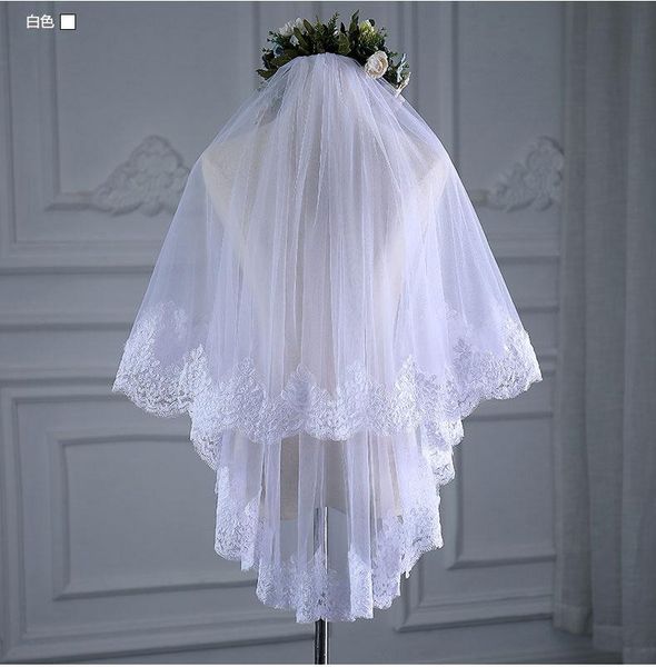 

bridal veils white ivory two layers veil with lace edge wedding comb accessories 2021 arrival, Black