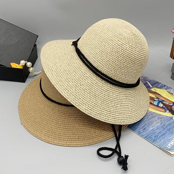 

wide brim hats giolshon foldable adjustable windproof rope fisherman hat summer sun shade women beach casual dome straw cap visor, Blue;gray